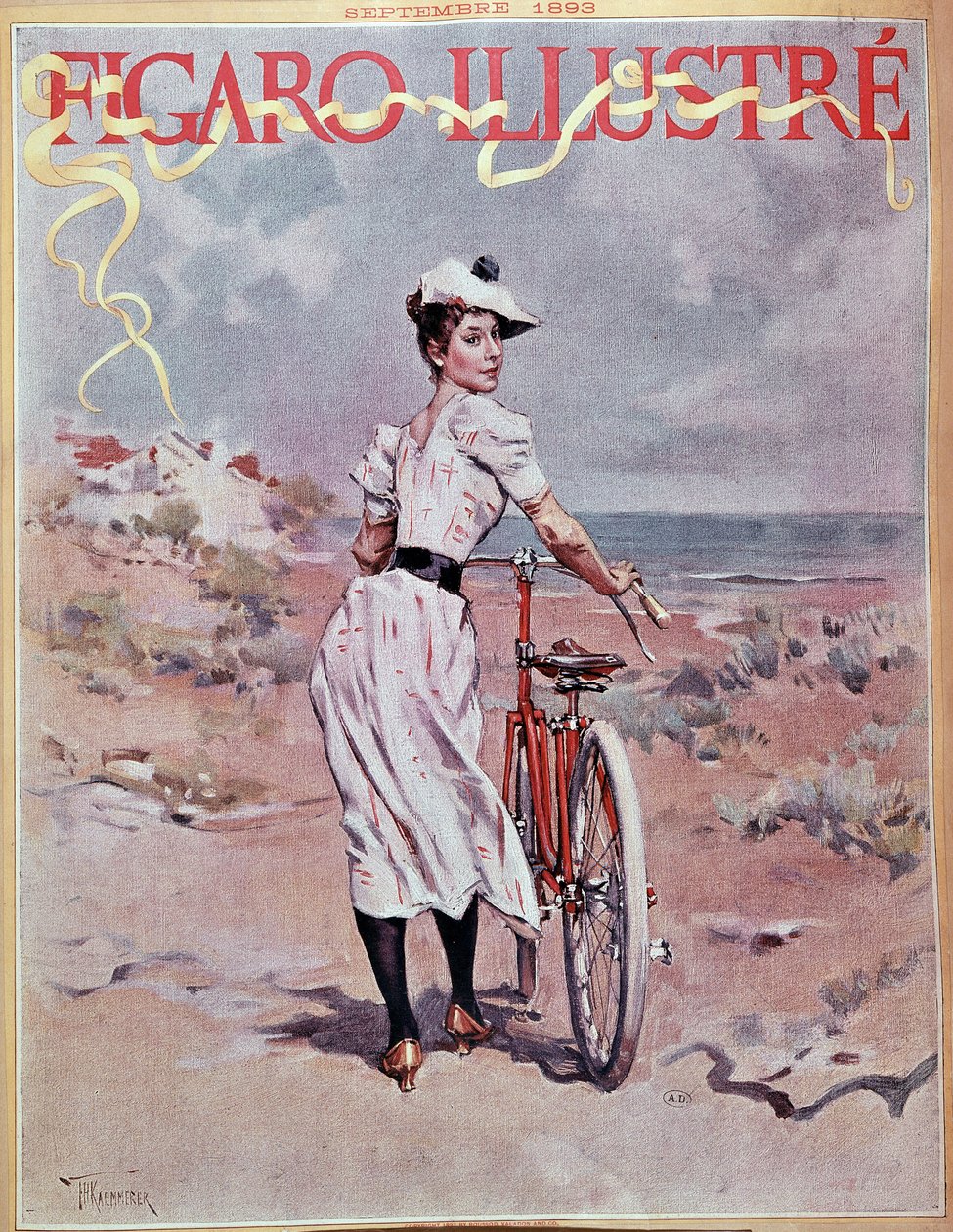 Eine Frau auf einem Fahrrad. Cover „Figaro illustriert“ von French School