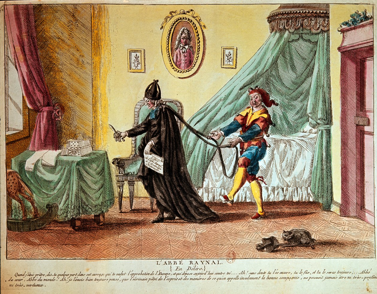 Abbé Raynal im Delirium, ca. 1790 (handkolorierte Radierung) von French School