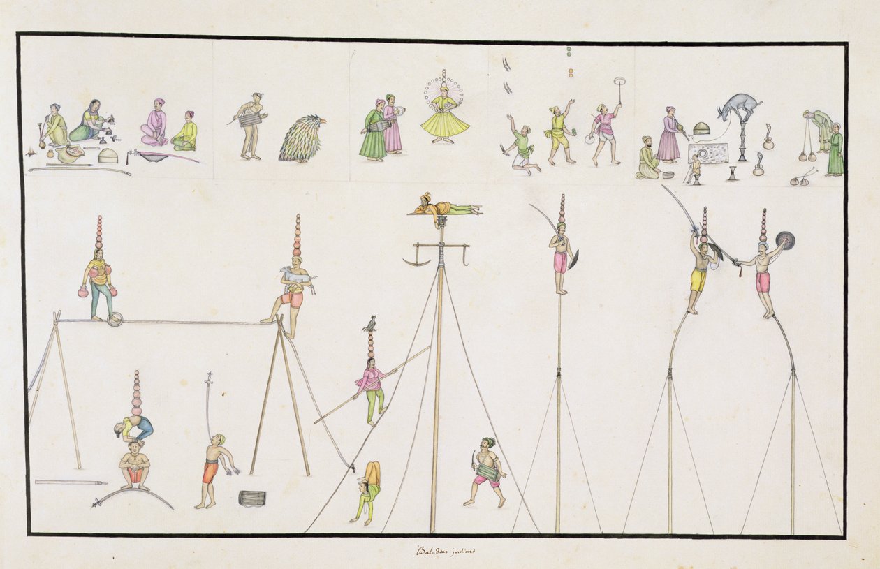 Akrobaten, Jongleure, Imitatoren, Entertainer aus dem Gentil-Album, veröffentlicht 1774 von French School