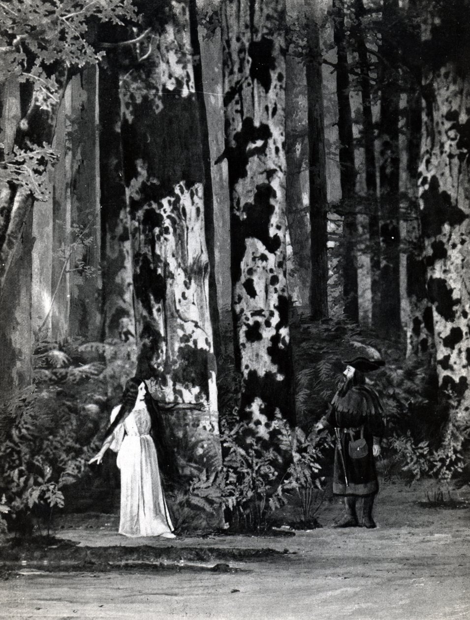 Akt I, Szene 1 von Pelléas et Mélisande von Debussy, aus einem Foto der ersten Aufführung im April 1902 der Oper an der Opéra-Comique in Paris, Illustration in Theatre Magazine, Juni 1902 von French School