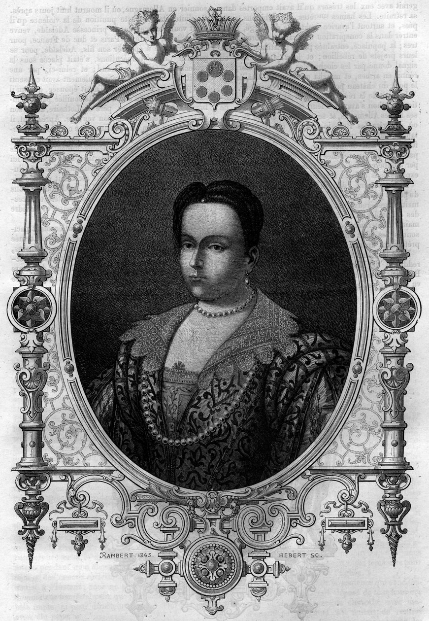 Adelheid von Burgund (931-999), Witwe von Lothar (Graf von Paris und Herzog von Frankreich) und zweite Frau von Otto I. dem Großen. Gravur in 