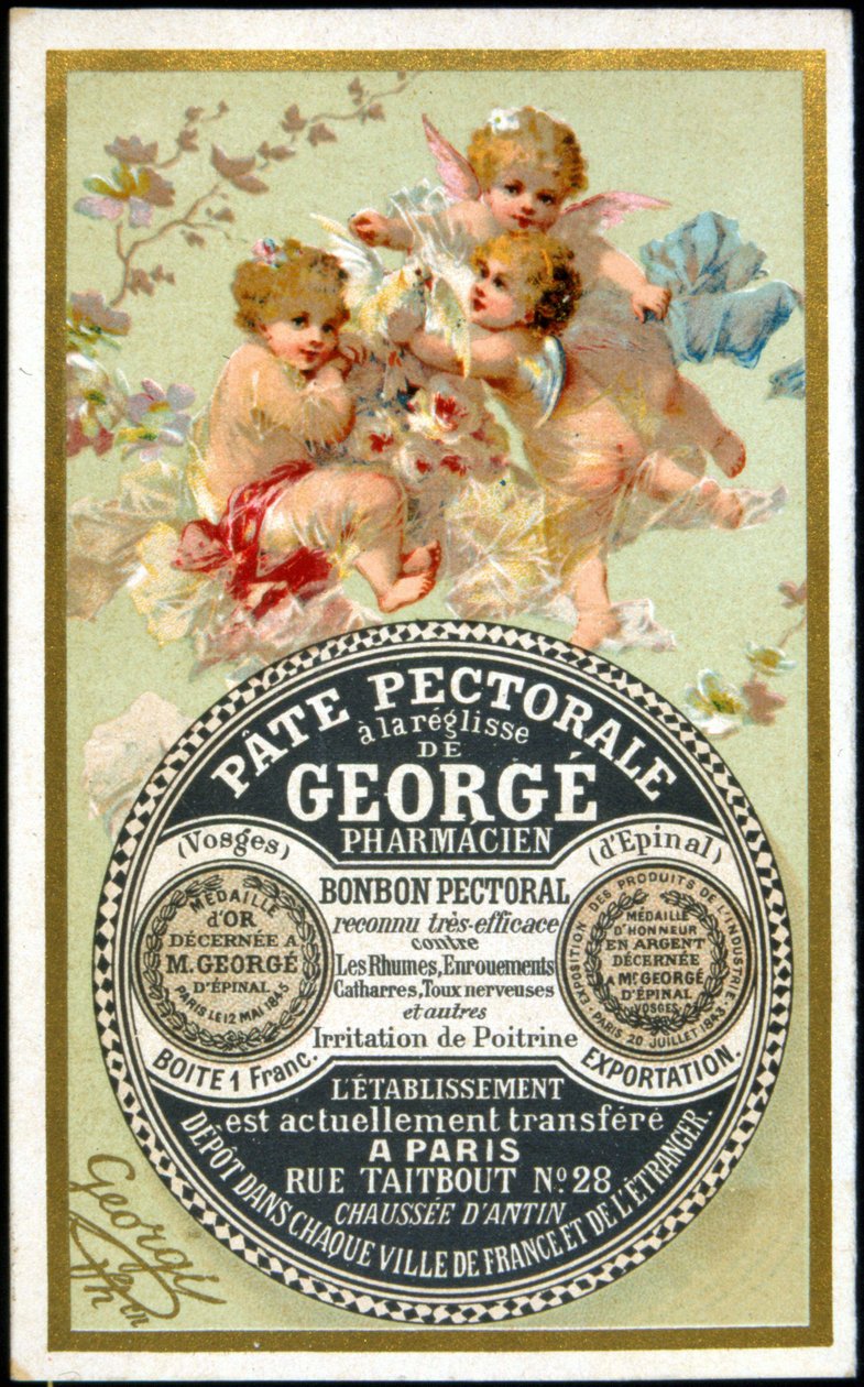 Werbekarte für die Pectoral Paste mit Lakritz von Georgé Pharmacien. 19. Jahrhundert. von French School
