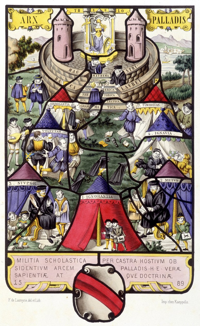Allegorie der Universität. Faksimile eines mittelalterlichen Glasfensters in „Histoire de la peinture sur verre“ von Ferdinand de Lasteyrie von French School