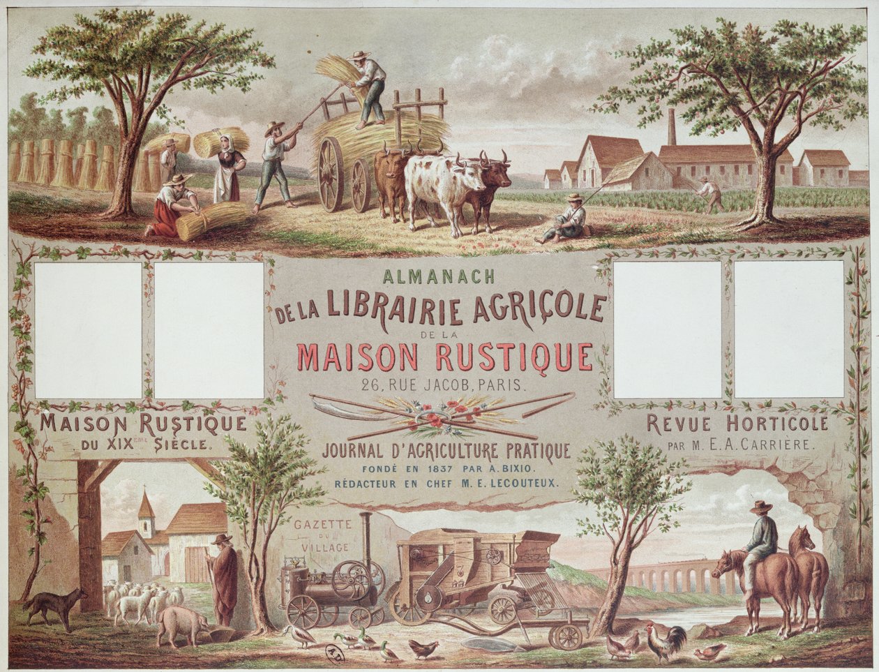 Almanach, der traditionelle und moderne Methoden der Landwirtschaft illustriert, ca. 1870-80 von French School