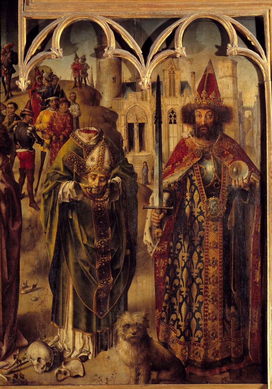 Altarbild des Parlaments von Paris: Detail des rechten Teils, der den christlichen Märtyrer Saint Denis von Paris darstellt von French School
