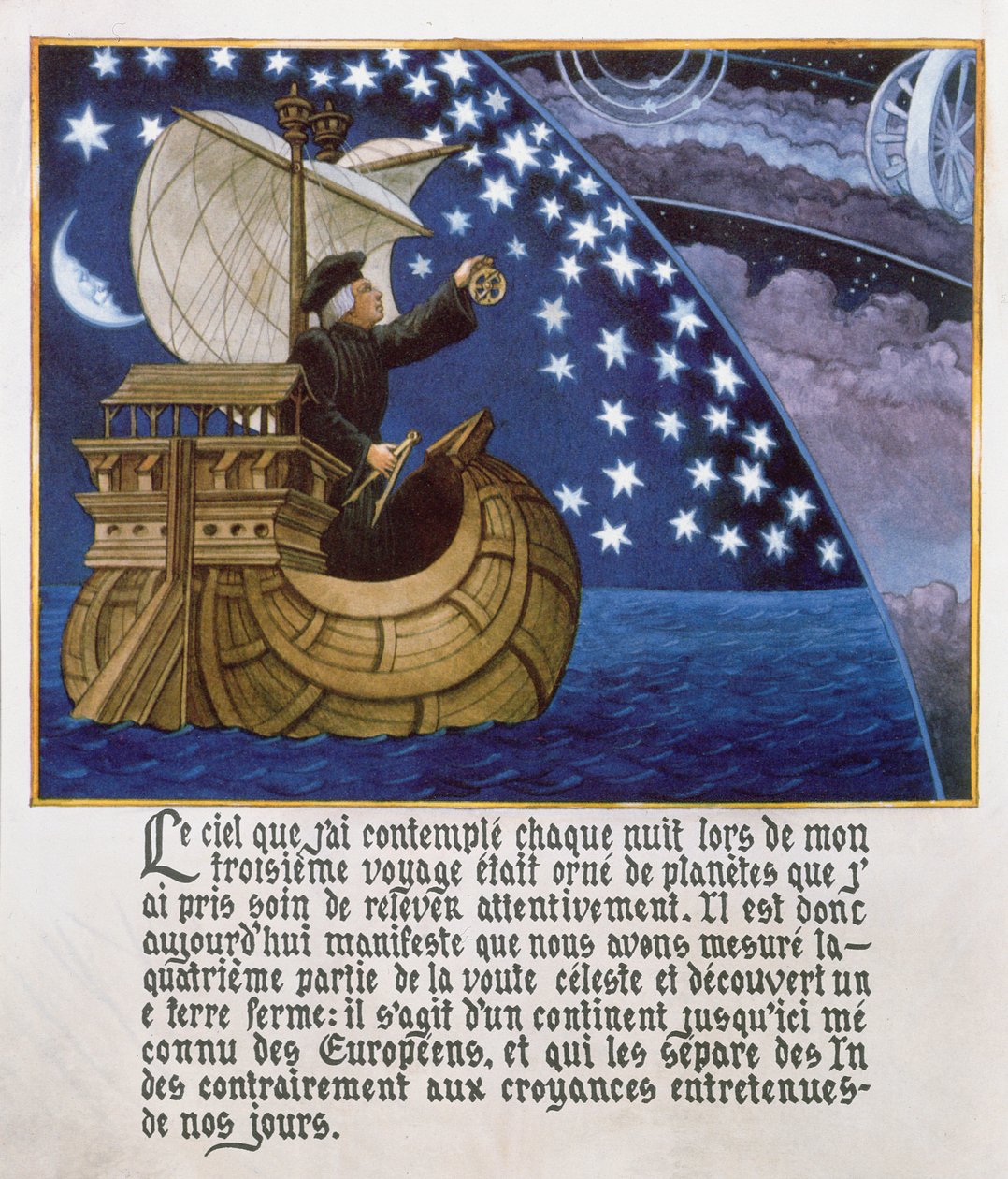 Amerigo Vespucci navigiert nach den Sternen auf seiner 3. Reise von French School