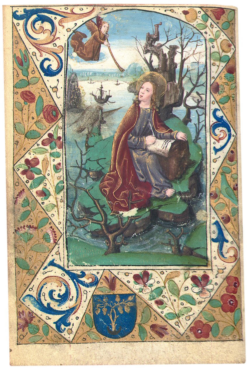 Ein Engel erscheint Maria Magdalena in der Wildnis, Illustration aus dem Stundenbuch, Gebrauch von Rom von French School
