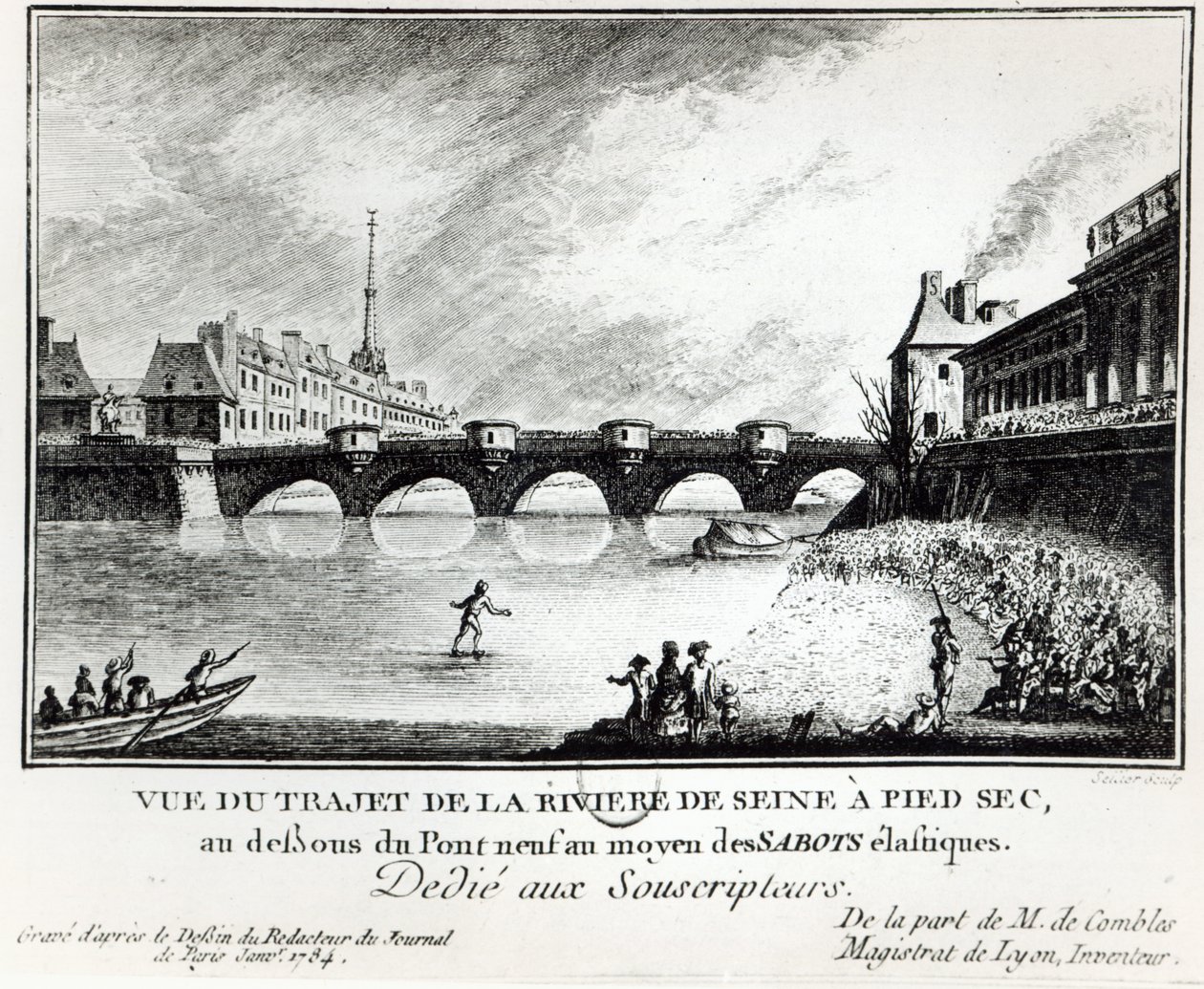 Ein Versuch, die Seine zu überqueren, 1784 von French School