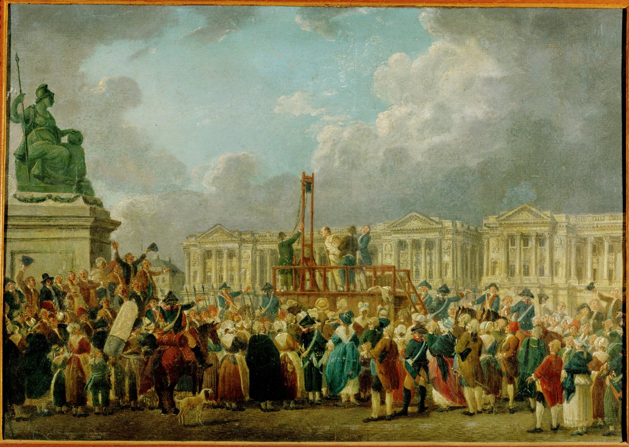 Eine Hinrichtung auf dem Place de la Révolution, dem ehemaligen Square Louis XV, jetzt Place de la Concorde, Paris von French School