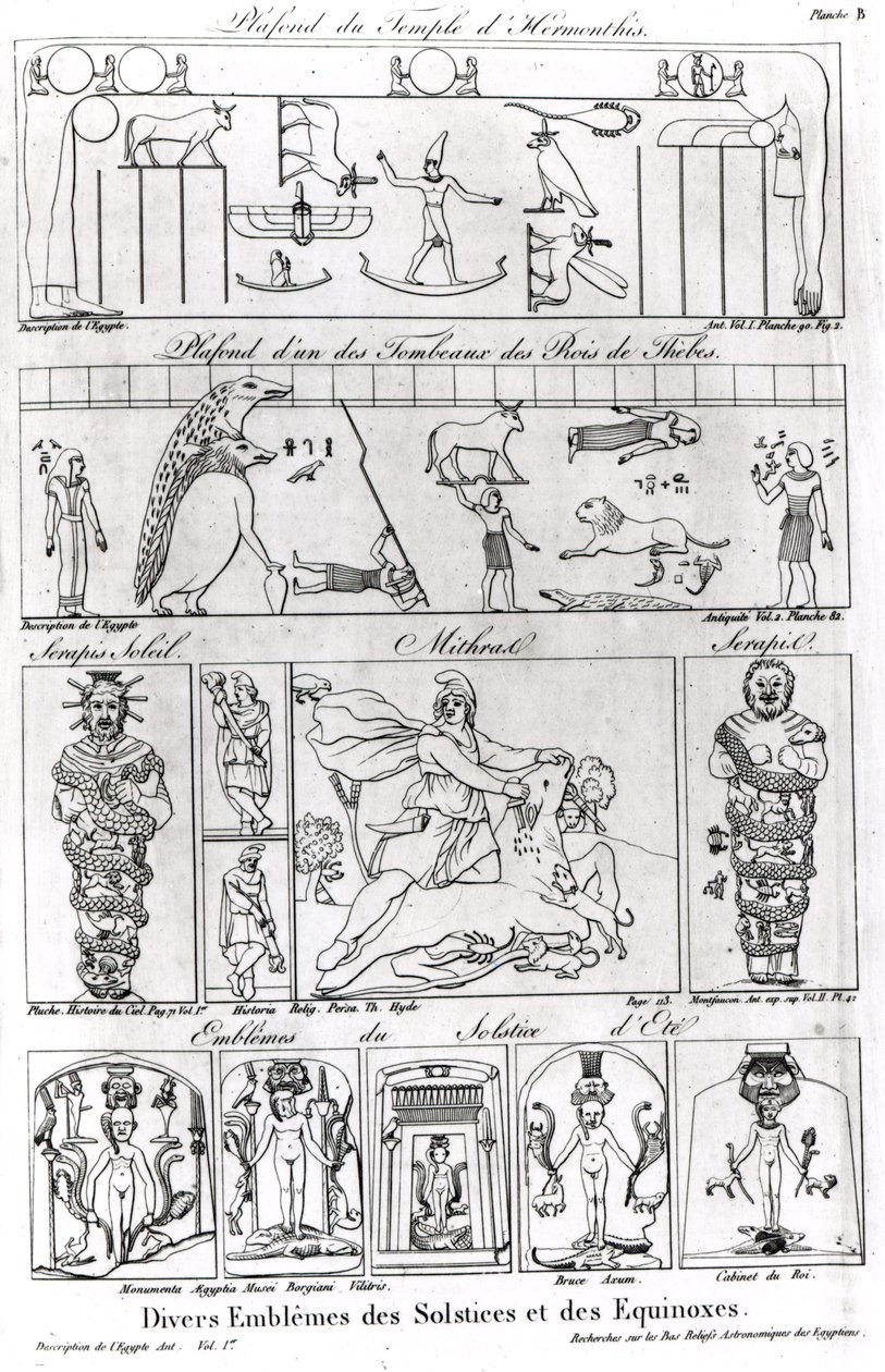 Antike ägyptische und persische religiöse und astronomische Illustrationen und Symbole von French School