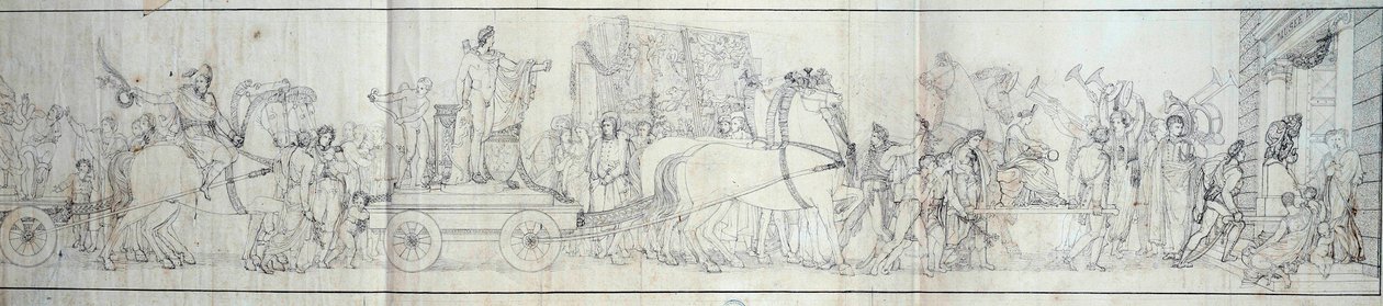 Ankunft in Paris von Objekten, die von der französischen Armee in Italien erobert wurden. Die Plünderung von Kunstwerken war das Ziel der Expeditionen von Dominique Vivant Denon unter dem Befehl von Konsul Napoleon Bonaparte für das Musée Napoleon (heute L von French School