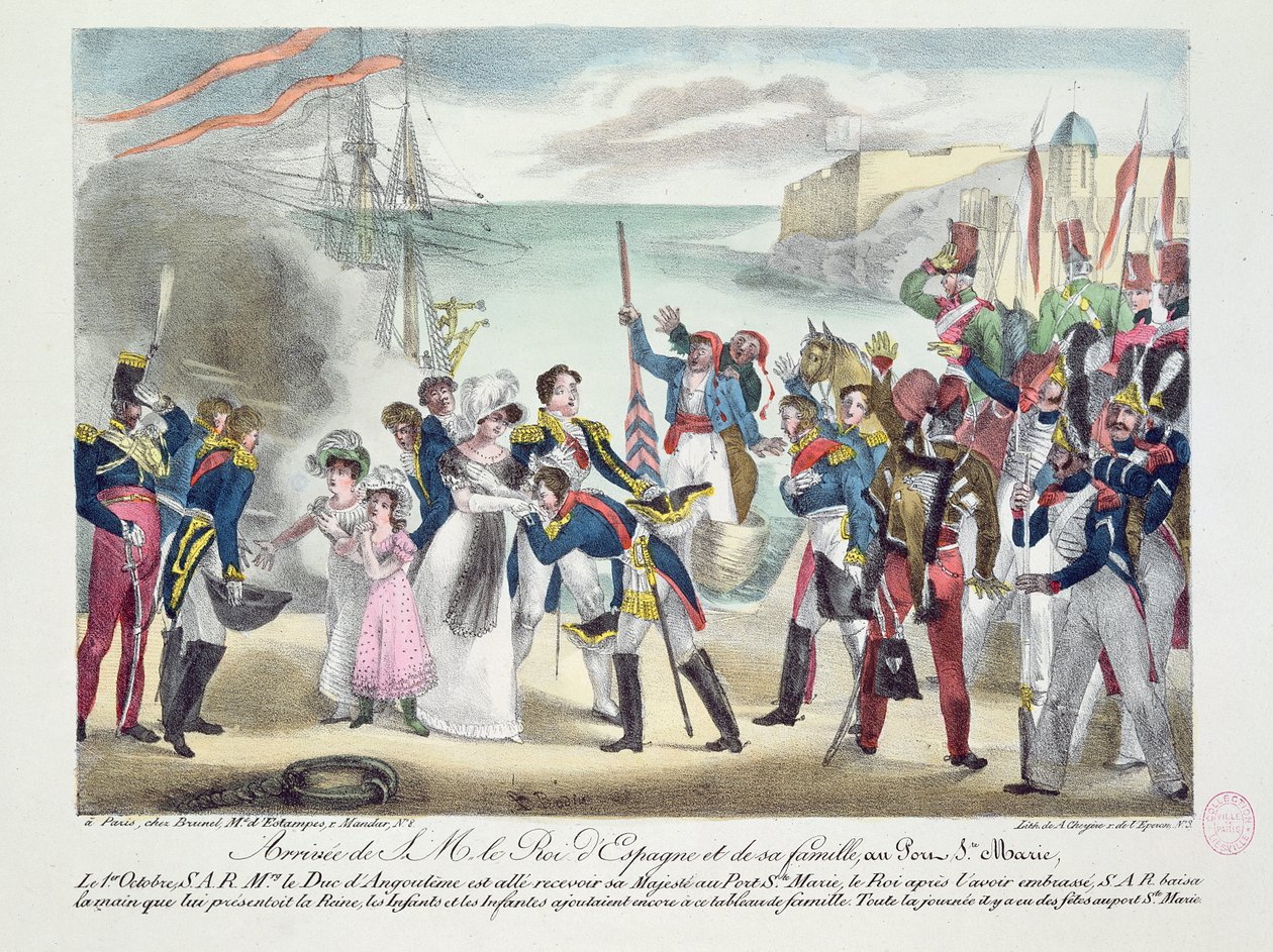 Ankunft Seiner Majestät Ferdinand VII. und seiner Familie in Porte Sainte Marie, 1. Oktober 1823, 1823 von French School