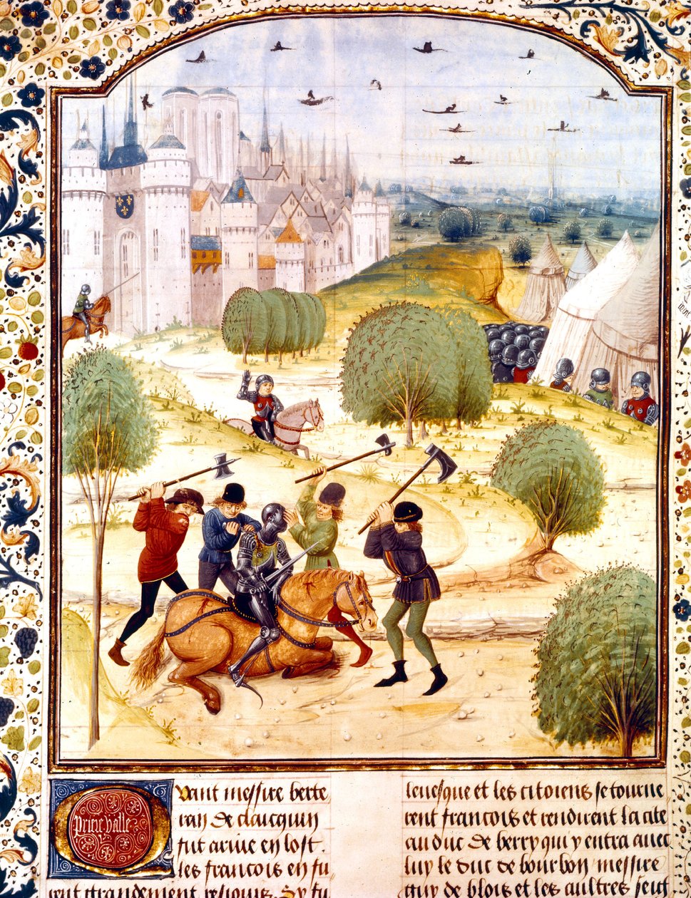 Ermordung eines englischen Ritters außerhalb von Paris im Jahr 1437 (Hundertjähriger Krieg), Illustration aus den Chroniken von England, geschrieben von Jean de Wavrin von French School