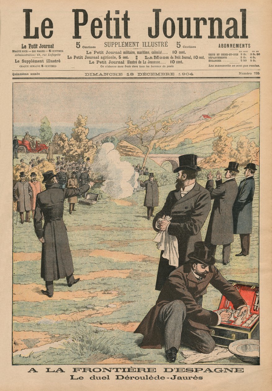An der spanischen Grenze, Duell zwischen Paul Deroulede und Jean Jaures, Illustration aus Le Petit Journal, Supplement illustre, 18. Dezember 1904 von French School