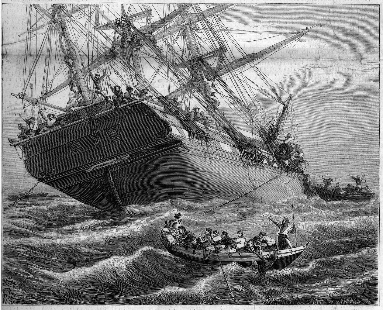 Angriff und Plünderung durch malaysische Piraten der drei französischen Schiffe „Pauline et Victoire“ in der Torres-Straße (Ozeanien) im Jahr 1859. Zeichnung von Herrn Durant Brager. Gravur von Linton in „The Illustrous World“ Nr. 94 vom 29. Januar 1859. von French School