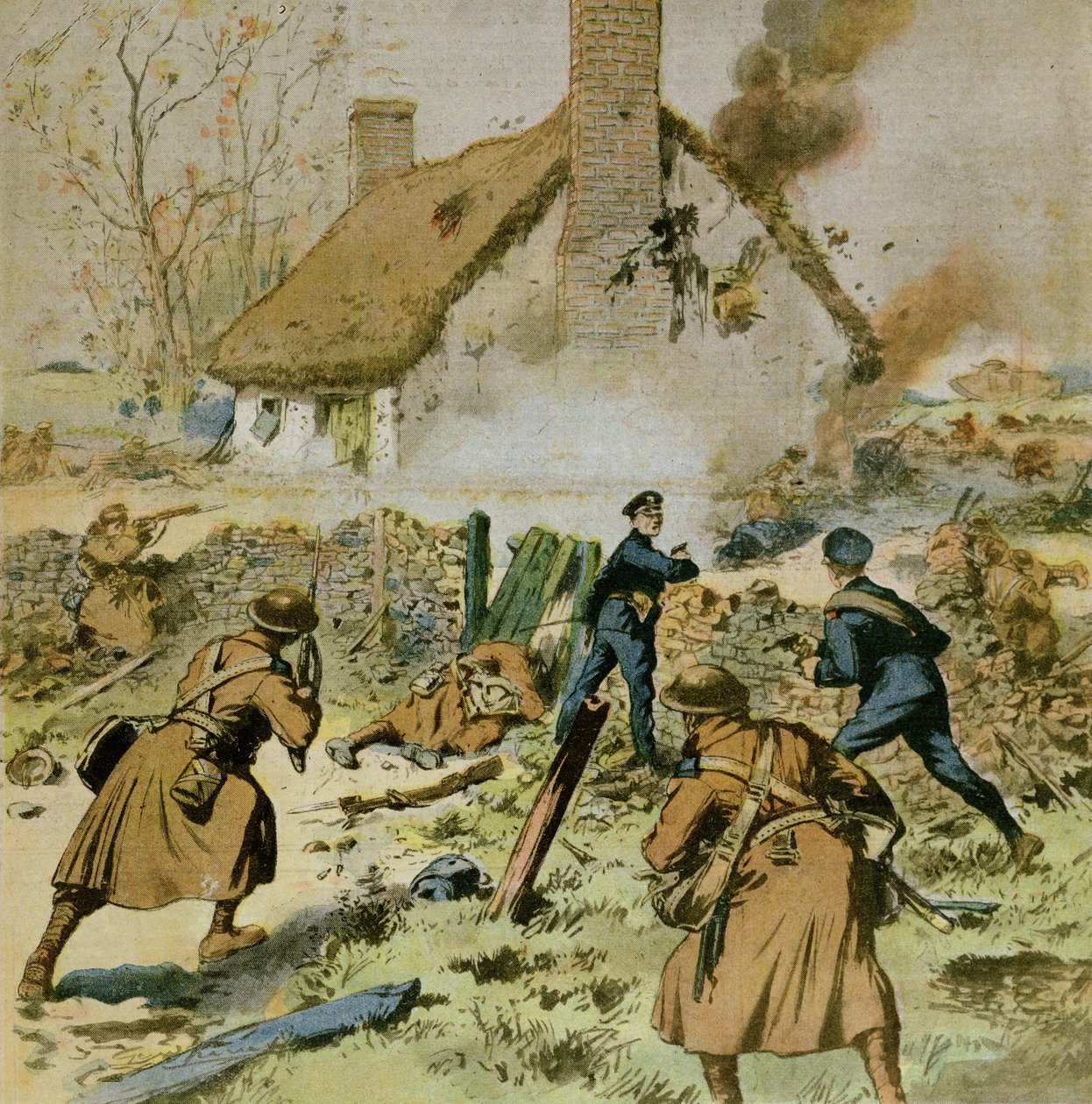 Angriff von Polizei und britischen Truppen auf eine von der Sinn-Fein besetzte Farm, Titelbild von Le Petit Journal, 5. Dezember 1910 von French School
