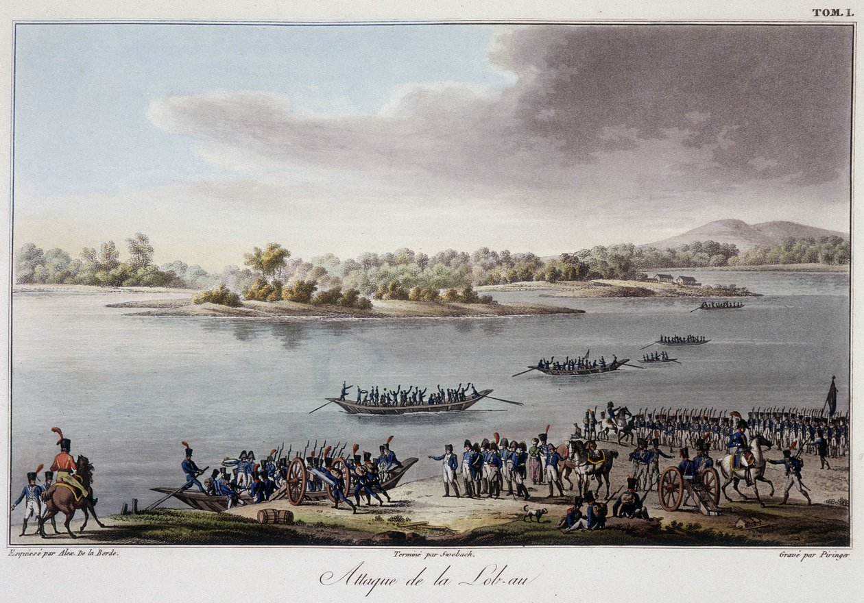 Angriff auf Lobau im Jahr 1809 - in Précis historique de la guerre entre la France et l