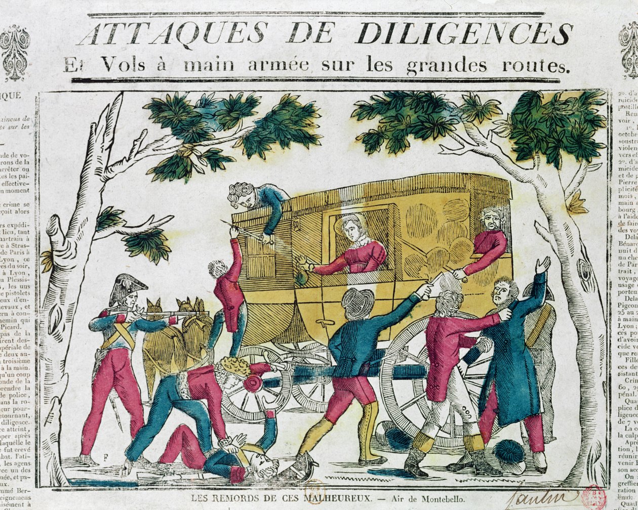 Überfall auf die Diligence von Paris nach Lyon am 25. Juli 1822 von French School