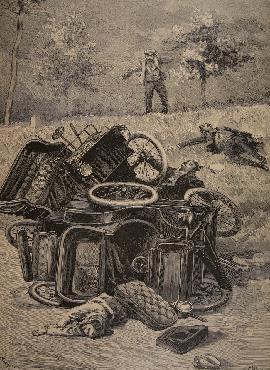 Autounfall, Illustration aus Le Petit Journal: Supplement illustre, 1898 von French School