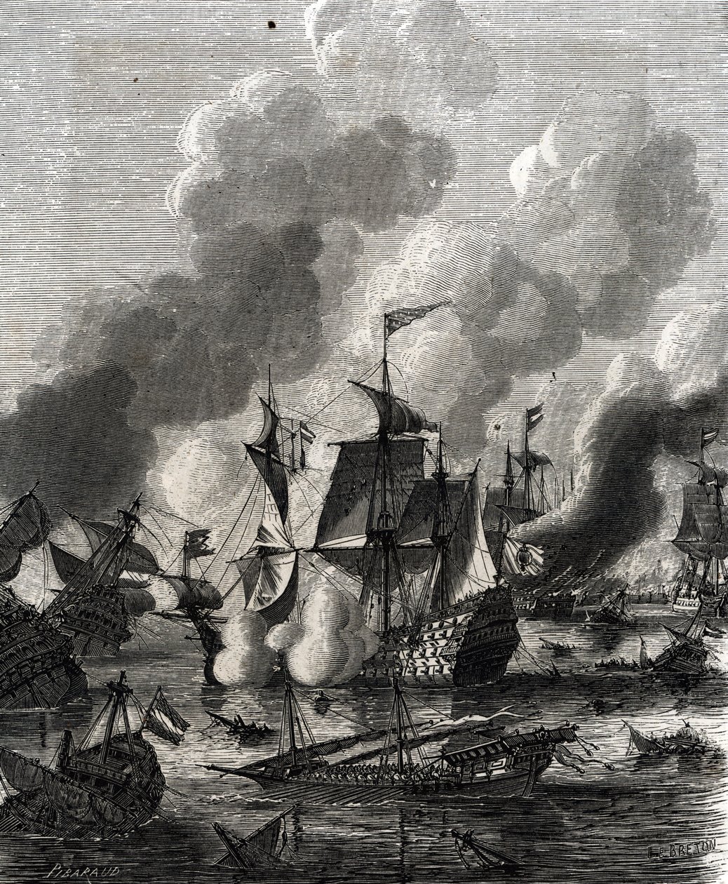 Schlacht von Lagos war eine Seeschlacht während des Neunjährigen Krieges am 27. Juni 1693 (Gravur) von French School