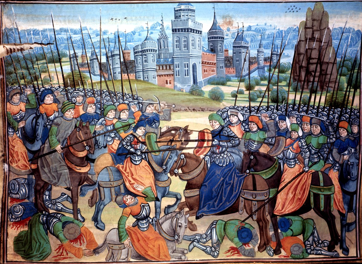 Schlacht der Kreuzritter und heidnischen Truppen nahe der Stadt Aleppo, um 1464 von French School