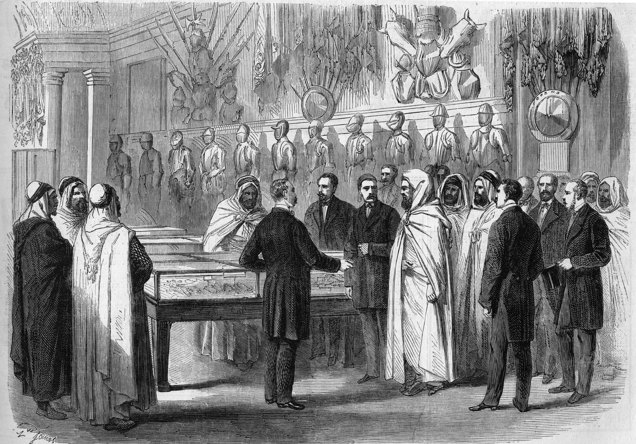 Ben Mahi Ed Din Abd El Kader (Abd El-Kader) (1808 - 1883) algerischer Emir besucht das Artilleriemuseum am 18. Juli von French School