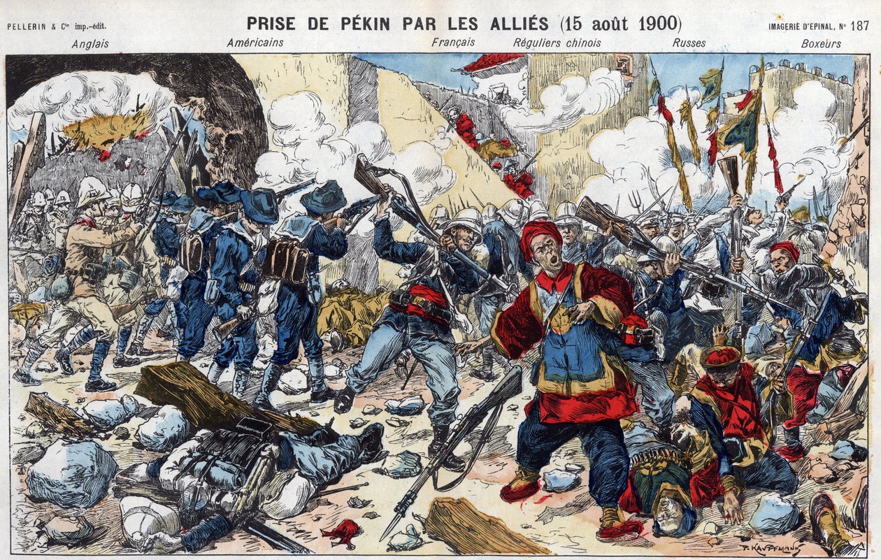 Boxeraufstand (1898-1900): Eroberung von Peking durch die Alliierten am 15. August von French School