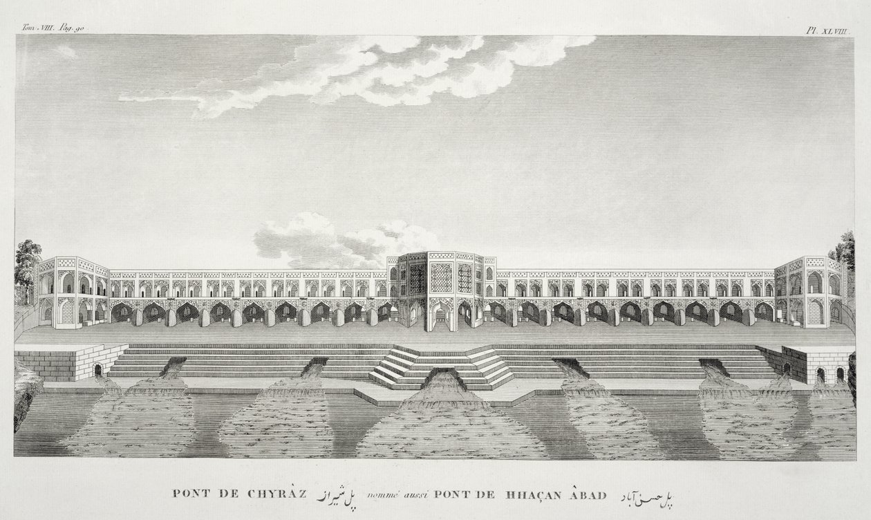 Brücke von Shiraz, Isfahan, aus Voyages du Chevalier Chardin en Perse, et autres Lieux d
