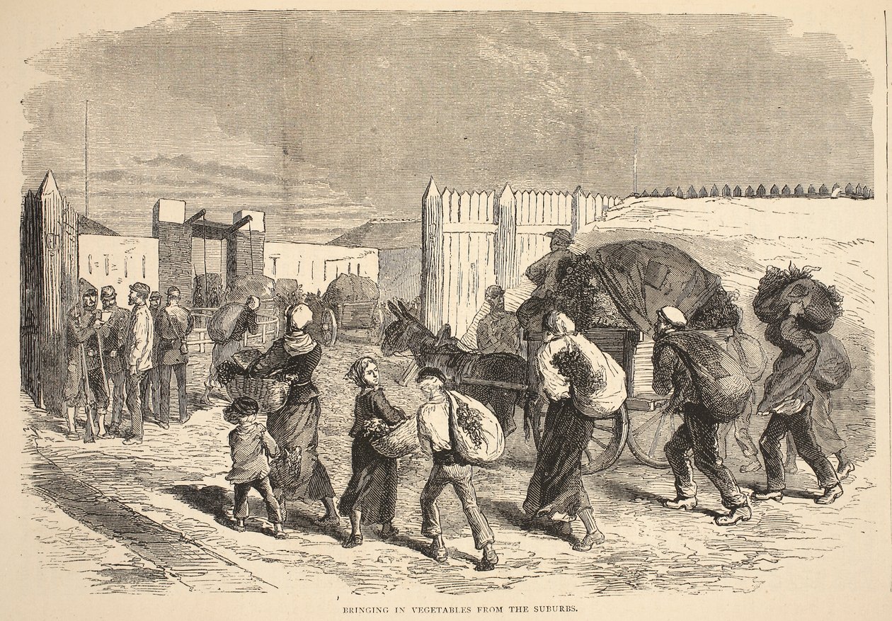 Gemüse aus den Vororten hereinbringen, Illustration aus Cassells Geschichte des Krieges zwischen Frankreich und Deutschland, 1870-1871 von French School