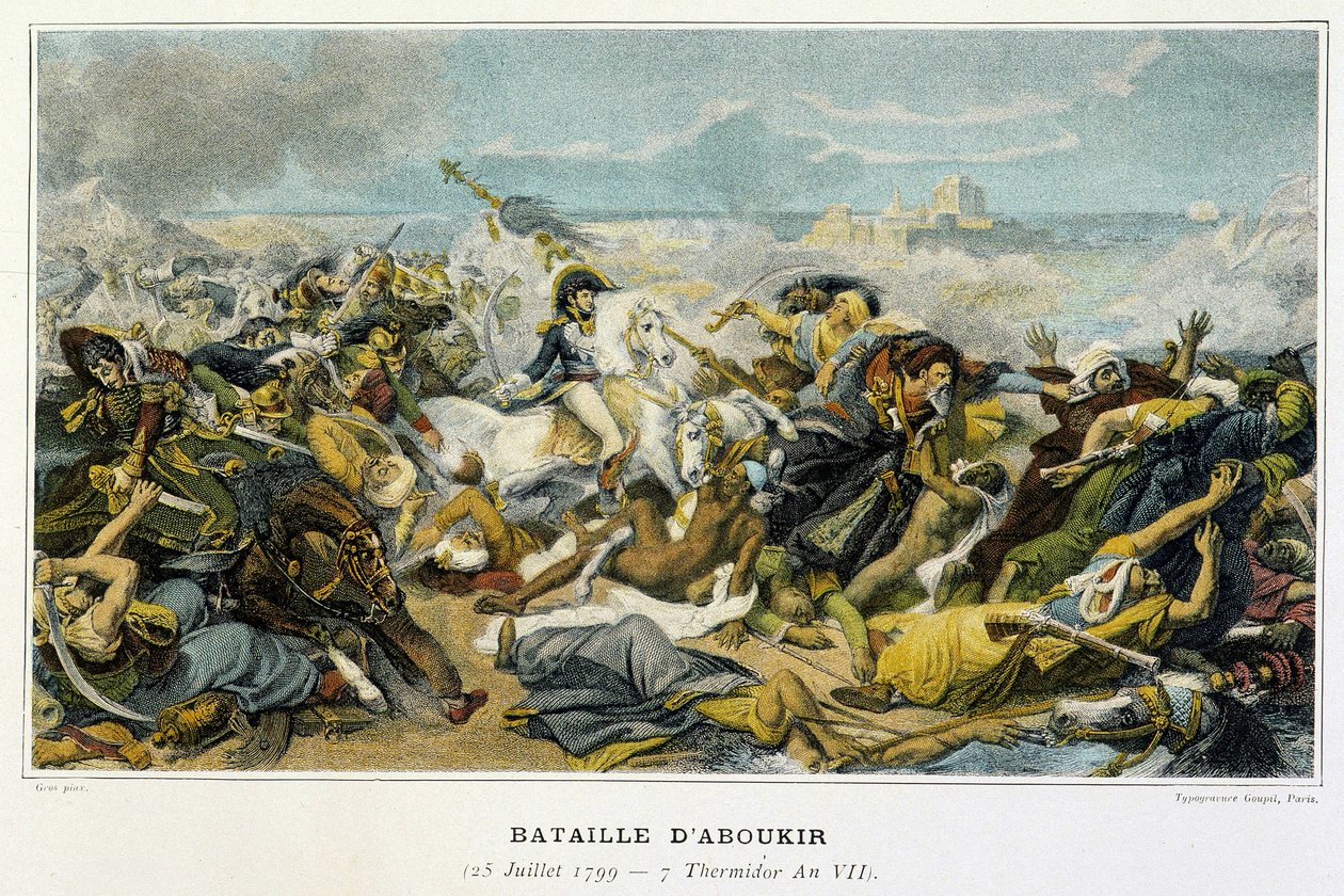 Ägyptenfeldzug (1798-1801): Joachim Murat (1767-1815) während der Schlacht von Abukir am 25. Juli 1799, bei der Bonaparte die Türken ins Meer trieb von French School