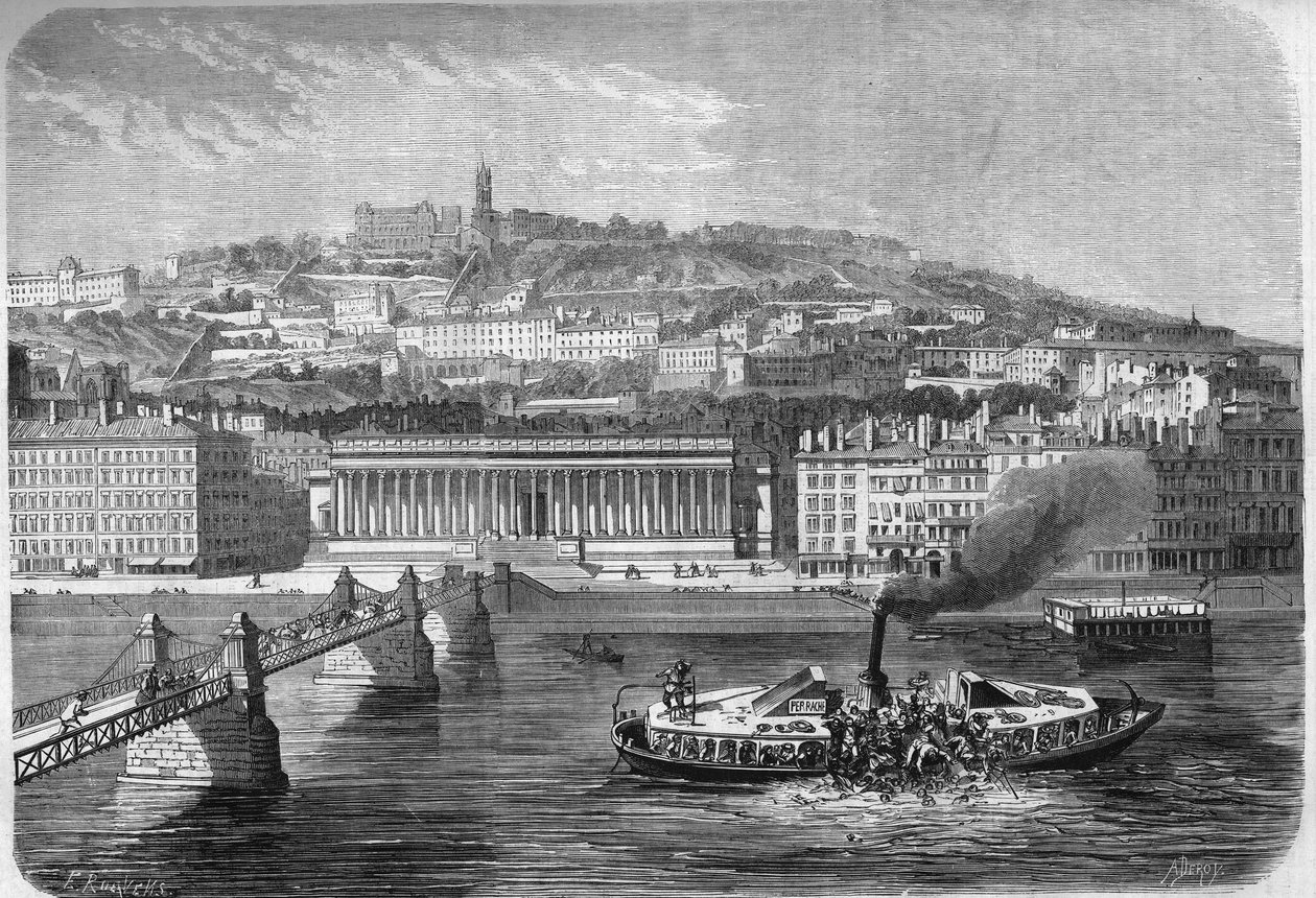 Kentern des Dampfschiffs "Fly Nr. 4" auf der Saône in Lyon (Rhone, 69), 10. Juli von French School