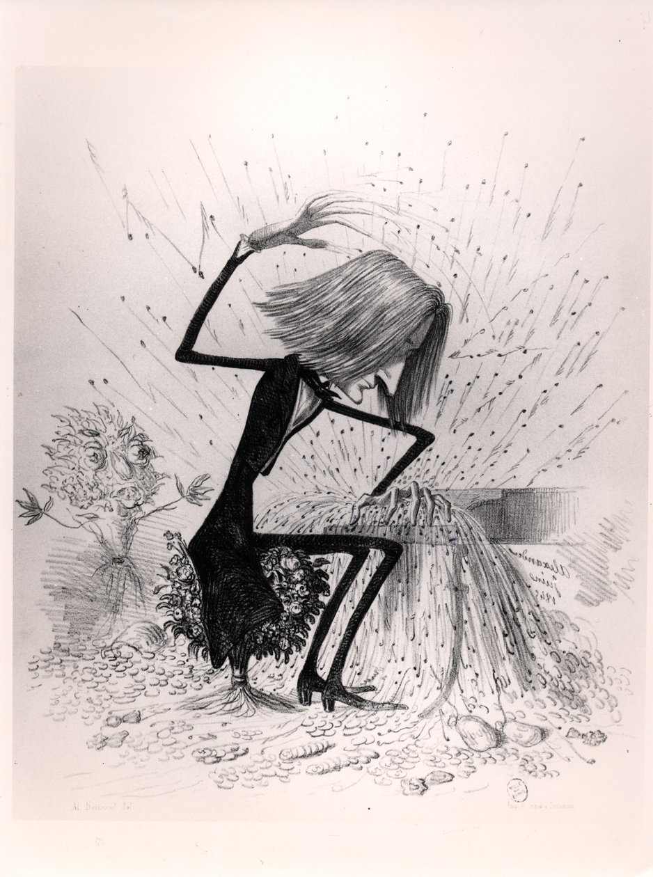 Karikatur, die Franz Liszt (1811-86) beim Klavierspielen darstellt, 1845 von French School