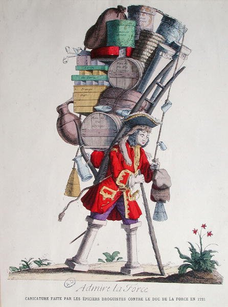Karikatur von Henri Jacques Nompar de Caumont (1675-1726), 5. Duc de la Force, erstellt von den 