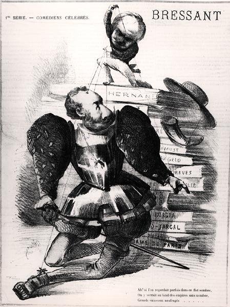 Karikatur von Jean Baptiste François Bressant (1815-86) als Don Carlos in 