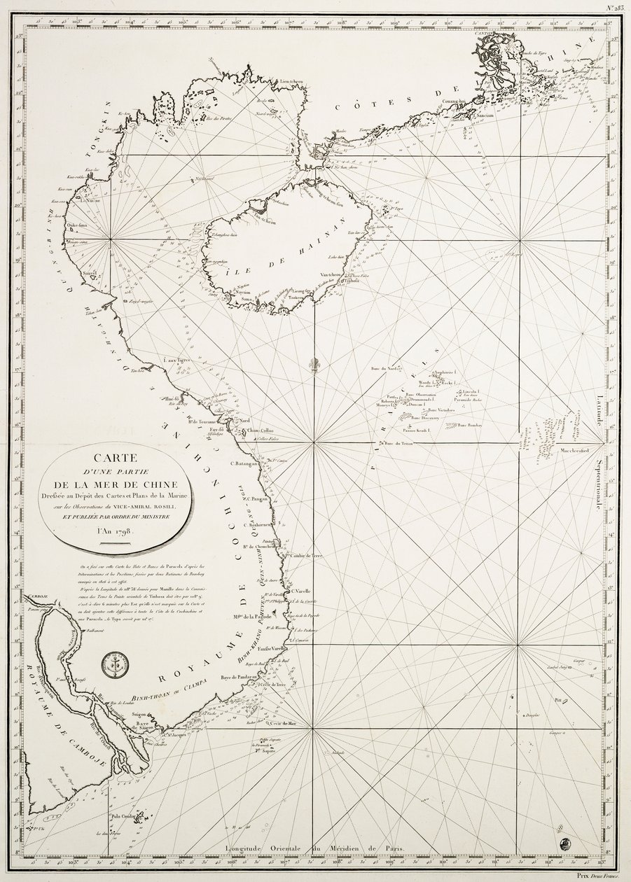 Karte eines Teils des Chinesischen Meeres, erstellt im Depot des Karten- und Planarchivs der Marine, basierend auf den Beobachtungen von Vizeadmiral Rosili, veröffentlicht im Jahr 1798 von French School