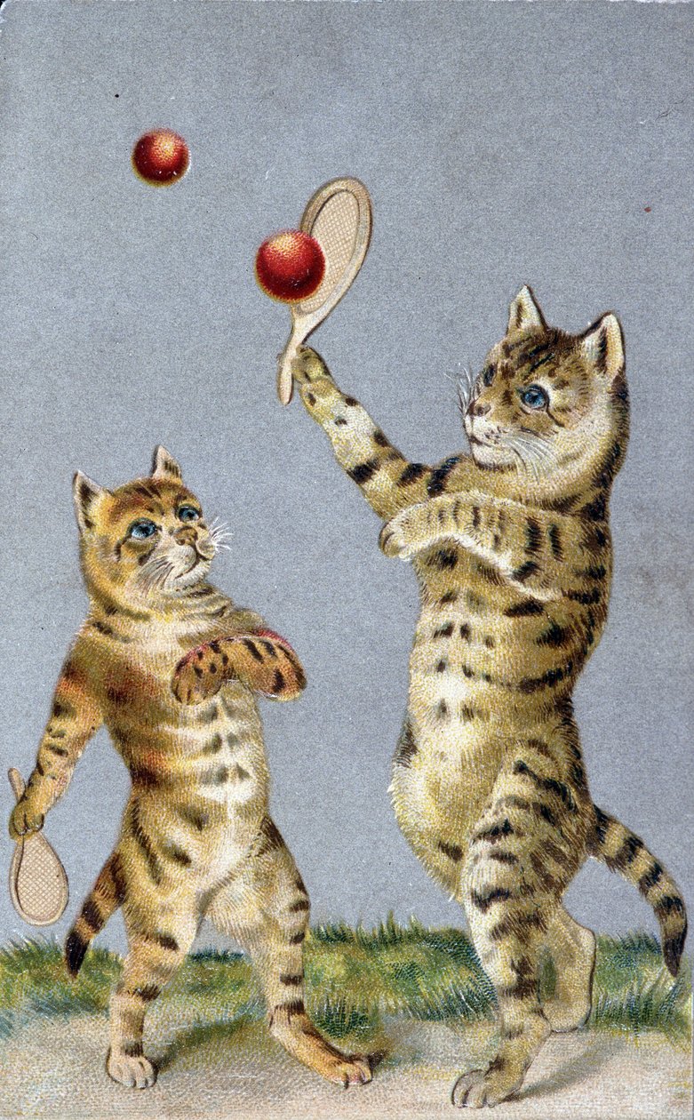 Katzen spielen Tennis - Postkarte Anfang 20. Jahrhundert von French School
