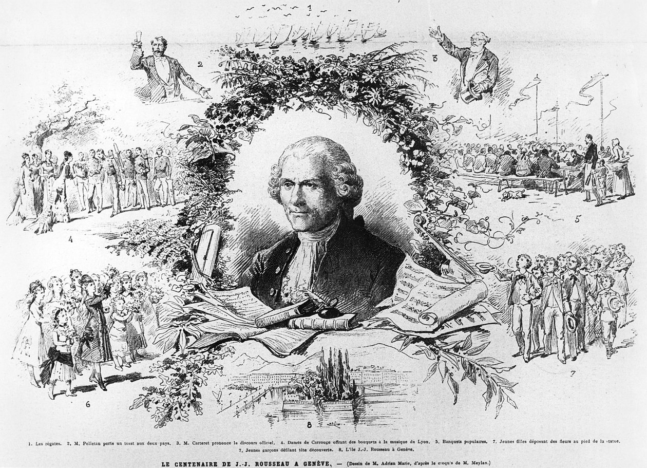 Feierlichkeiten in Genf zum hundertsten Todestag von Jean-Jacques Rousseau, Illustration aus Le Monde Illustrée, 1878 von French School