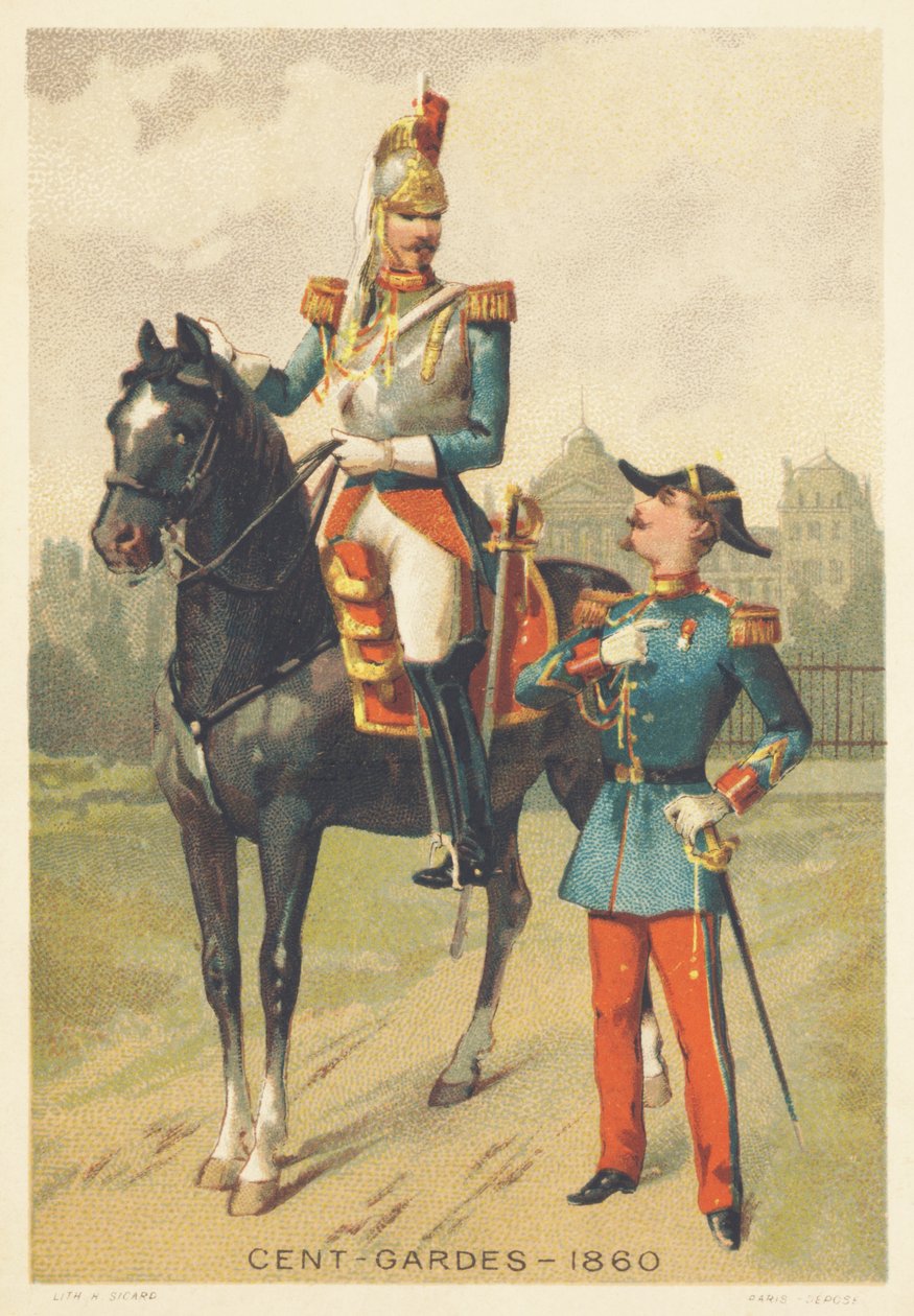 Centengudes im Jahr 1860 (Elite-Kavalleriekorps der persönlichen Garde von Kaiser Napoleon III., gegründet 1854, aufgelöst 1870) von French School