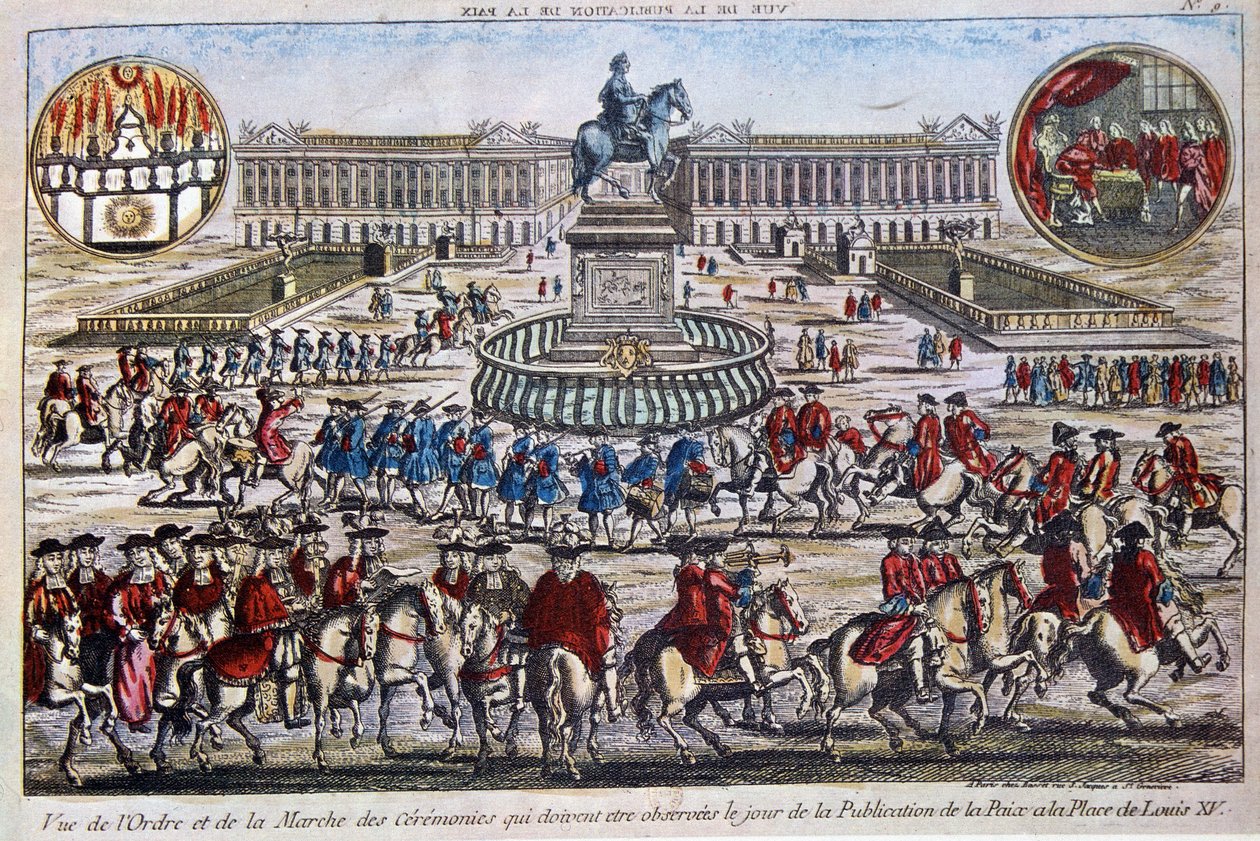 Zeremonie zur Verkündung des Friedens (Ende des Siebenjährigen Krieges), Place Louis XV von French School
