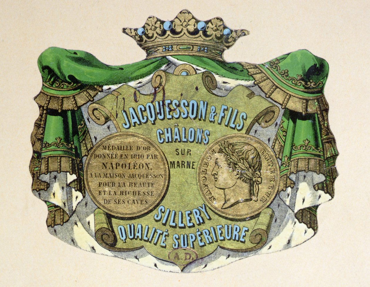 Champagneretikett für Jacquesson & Fils, Champagne Sillery Marque, Mitte des 19. Jahrhunderts von French School