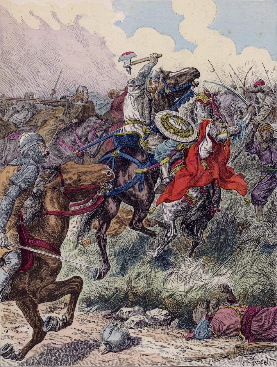 Karl Martell in der Schlacht von Poitiers, 732 von French School