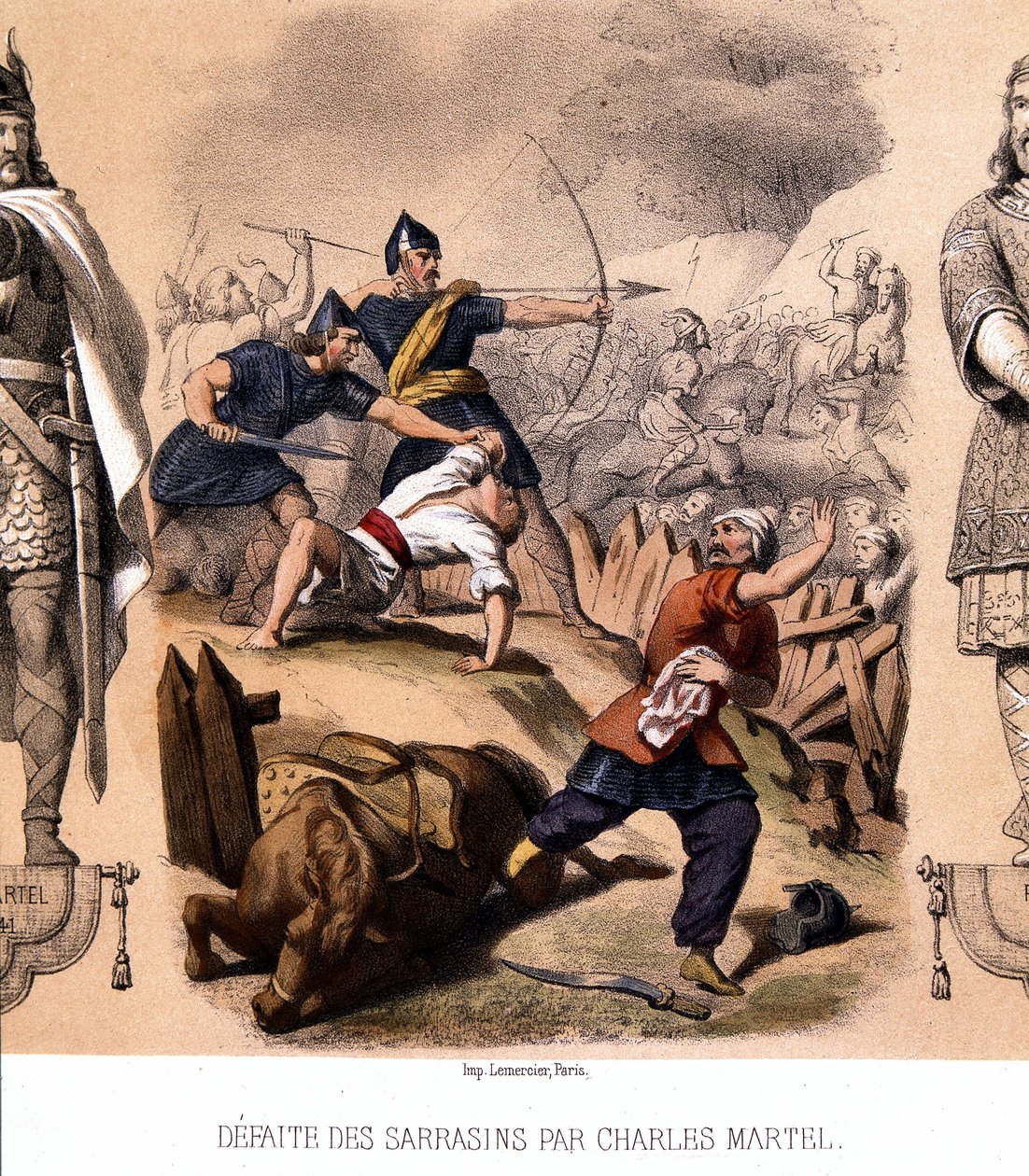 Karl Martell besiegt die Sarazenen bei Poitiers, 732. von French School