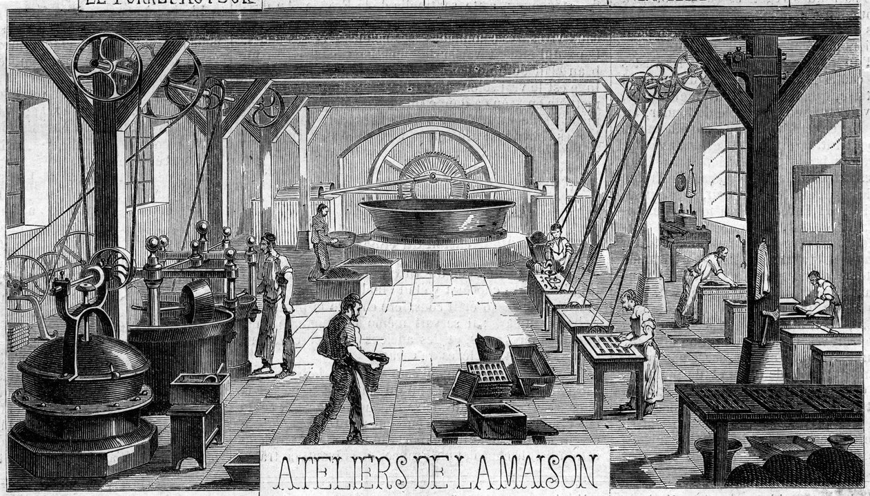 Schokoladenherstellung: Innenansicht der Werkstätten von M. Masson, Paris von French School