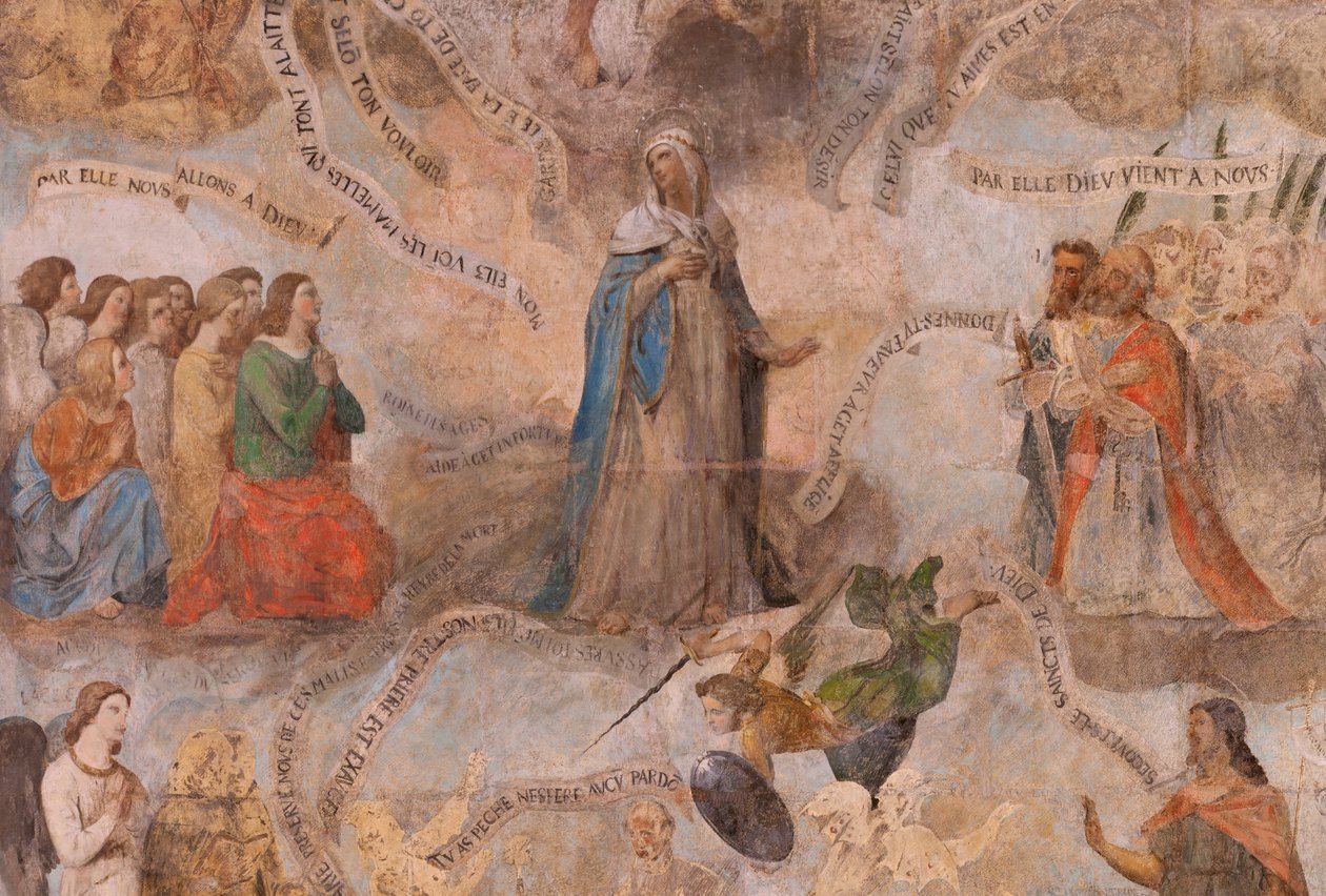 Kirche (Église Saint-Jean-Baptiste). Innenraum. Kapelle Saint-Fursy. Wandmalereien. Die Verherrlichung Mariens. Anfang 17. Jahrhundert. von French School