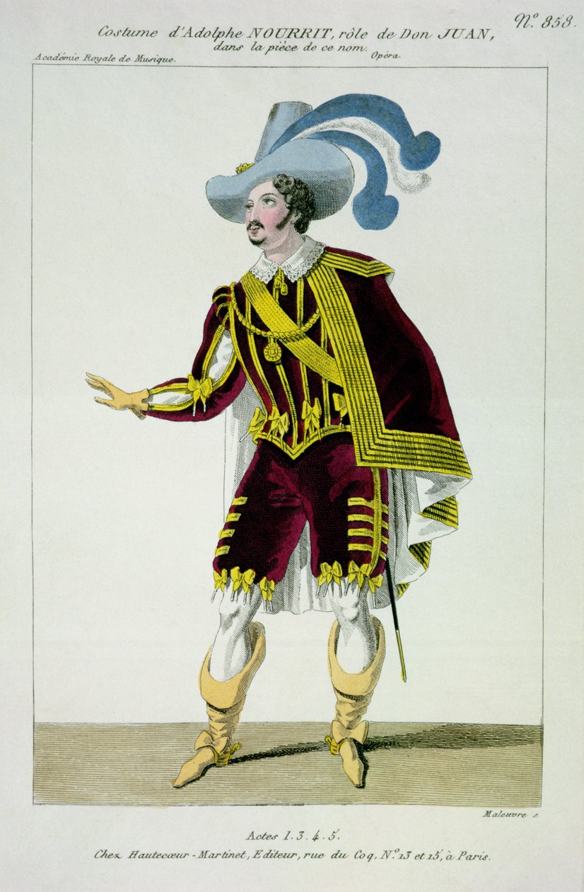 Kostüm für Adolphe Nourrit (1802-39) in der Rolle des Don Giovanni in der gleichnamigen Oper, graviert von Maleuvre, gedruckt von Hautecoeur-Martinet von French School