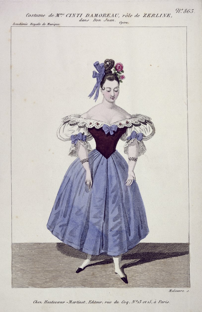 Kostüm für Madame Cinti Damoreau in der Rolle der Zerlina in Don Giovanni, graviert von Maleuvre, gedruckt von Hautecoeur-Martinet von French School