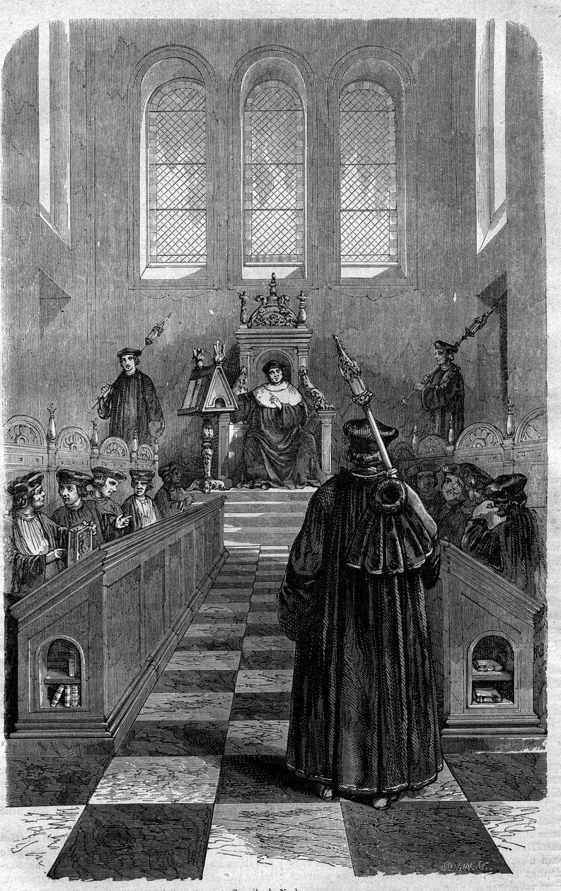 Konzil von Narbonne (1054): eines der Konzile, das den Gottesfrieden etablierte - Gravur in „Histoire des papes-rois-reines-et-empereurs à travers les siècles“ von Maurice Lachatre von French School
