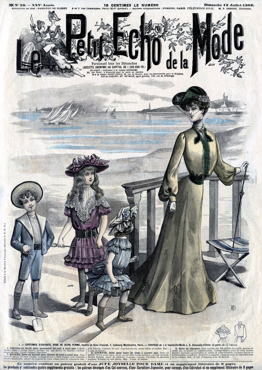 Cover der Frauenzeitschrift (Wochenzeitung) Le Petit Echo de la Mode, Nr. 28 vom 12. Juli von French School