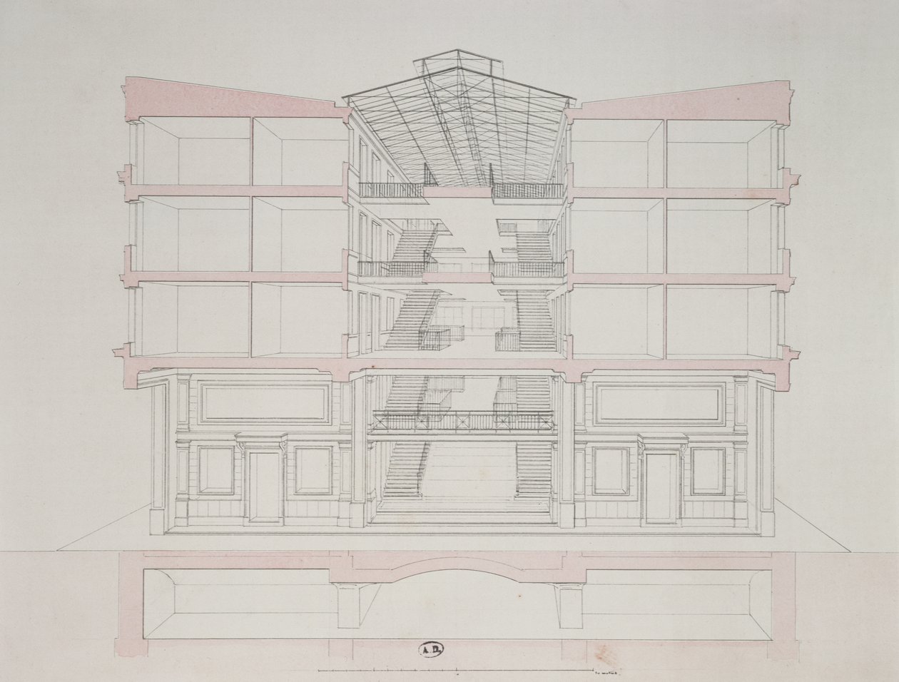 Querschnitt eines Hauses in der Napoleon-Wohnsiedlung, 58 rue Rochechouart, Paris, 1849 von French School