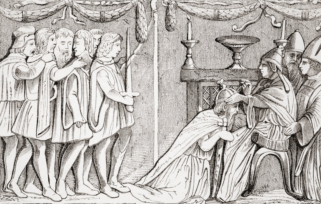 Krönung von Sigismund zum Heiligen Römischen Kaiser durch Papst Eugen IV. im Jahr 1433, aus L